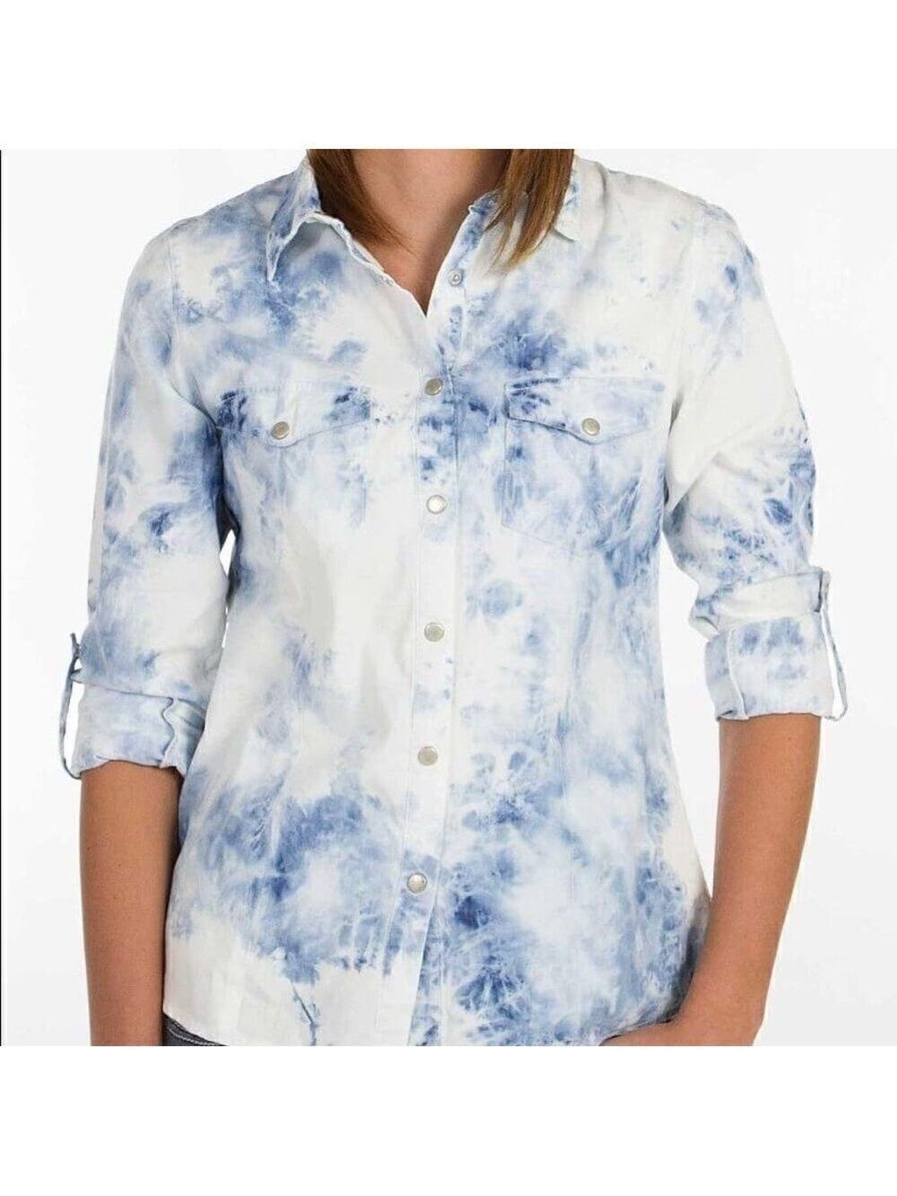Daytrip tie dyed snap front shirt chambray feel size L